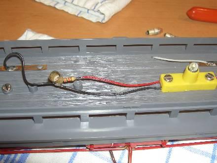 Series resistor of 1k Ohm for each LED inside the tram
